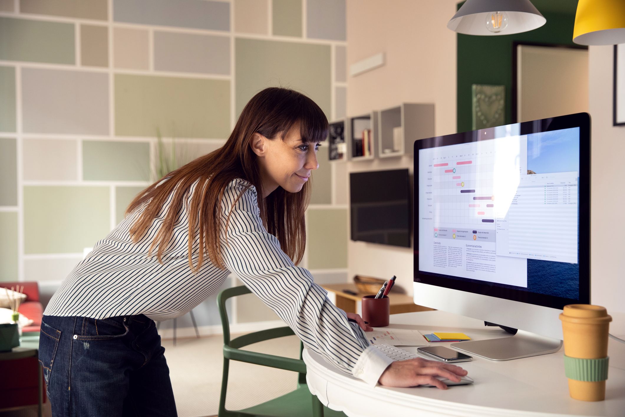 Female worker assessing her website content
